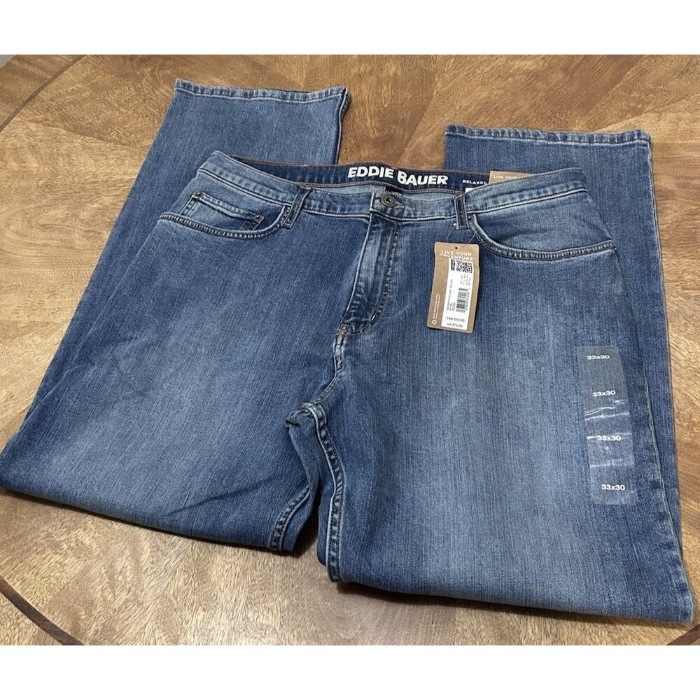 Eddie Bauer Mr Eddie’s Flex Jeans Relaxed Fit Mens 33x30 Blue Stretch Denim NWT